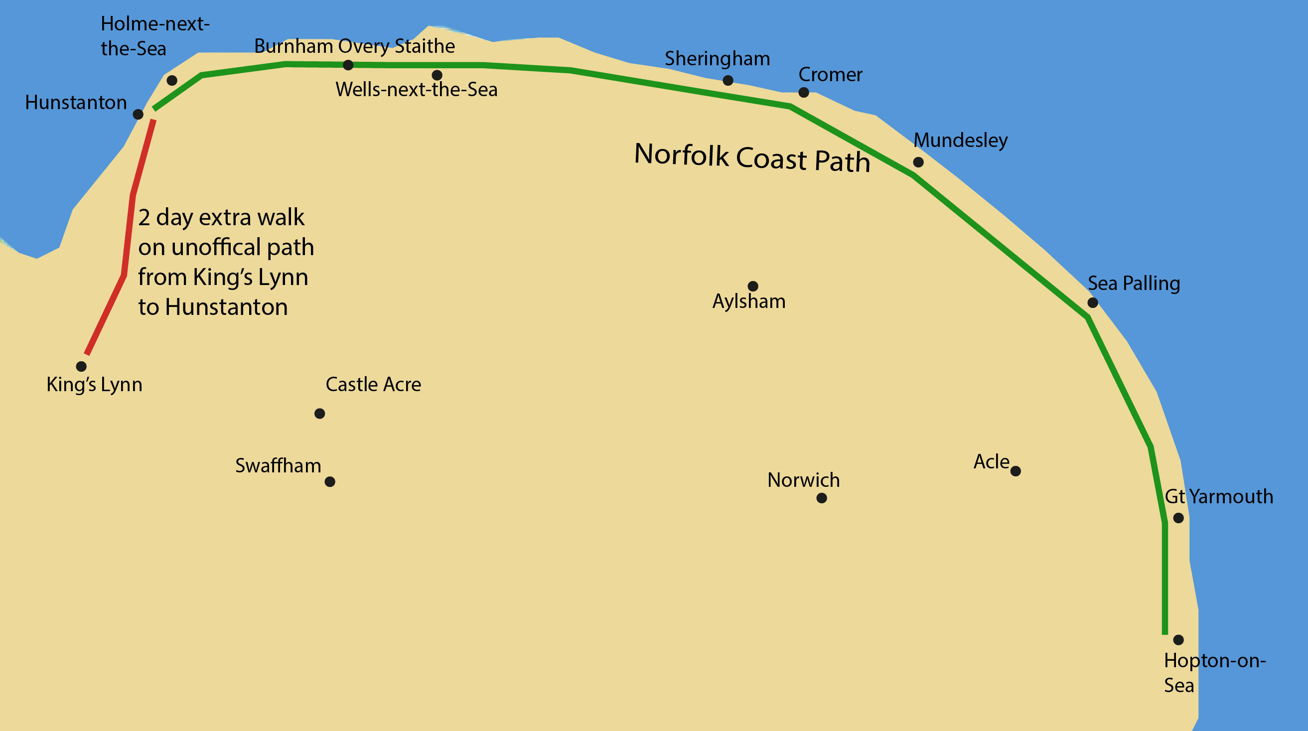Map Of Norfolk With NorfolkCoastPath And KL To HS 